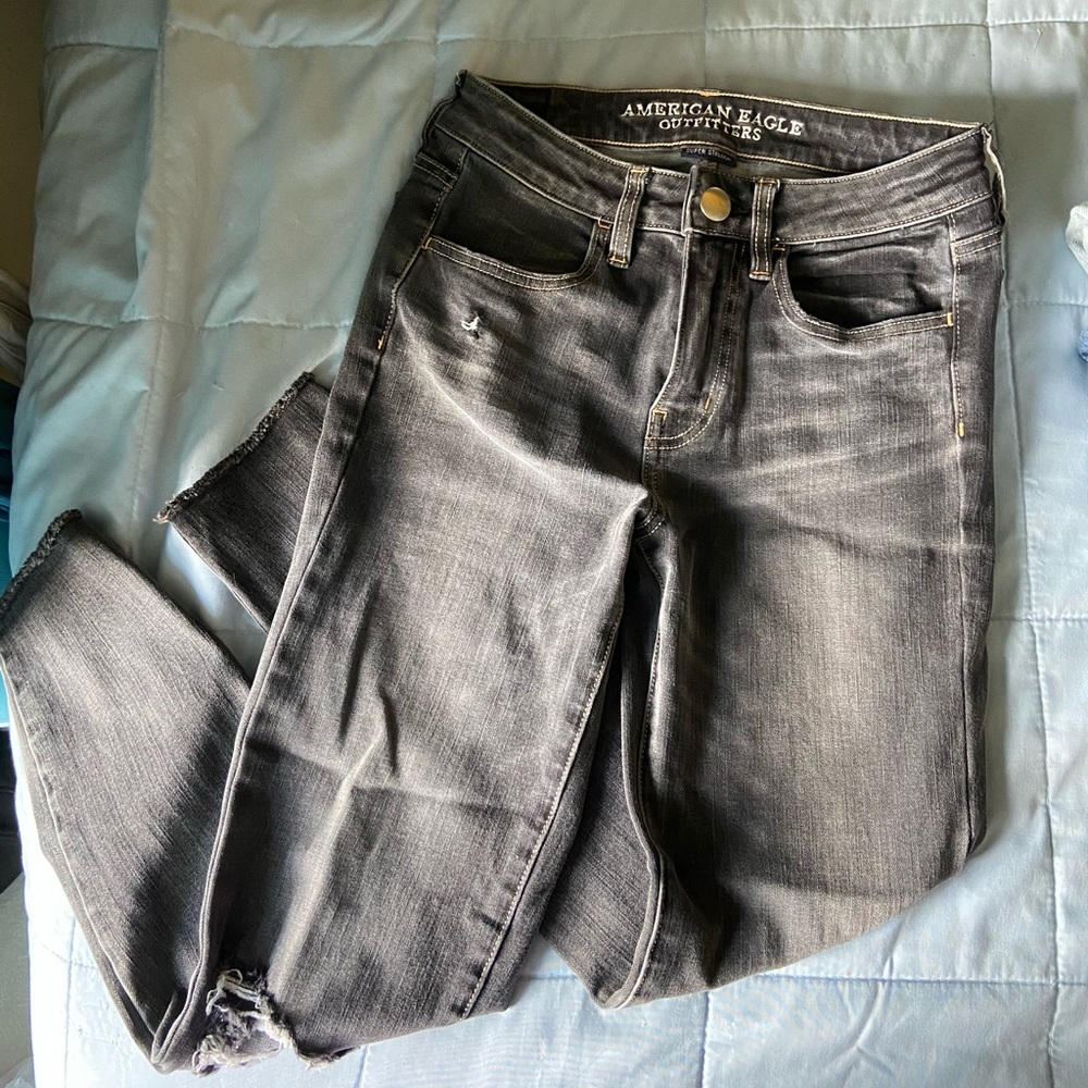 American Eagle Distressed Dark Gray Skinny Jeans